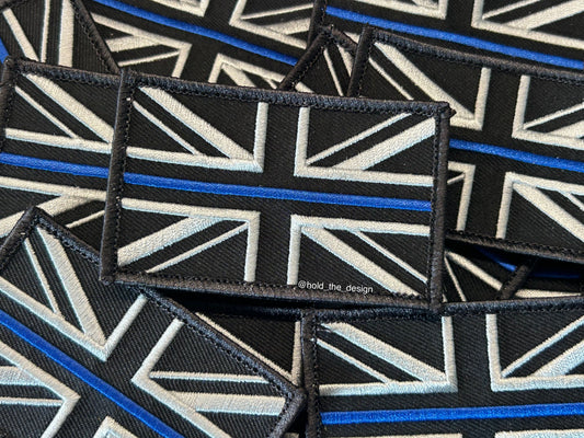 Regular Thin Blue Line UK Flag Patch - Black & White